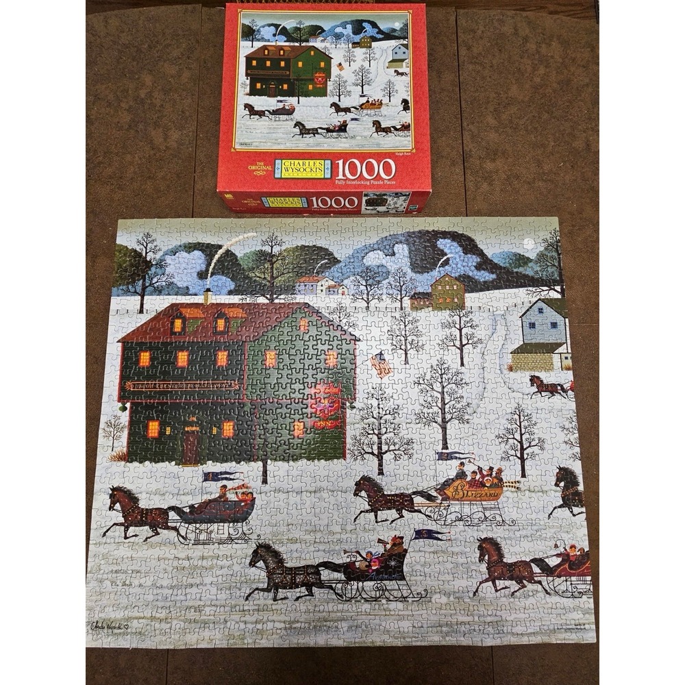 VTG Charles Wysocki 1000 Piece Puzzle SLEIGH RACE Americana Hasbro MB Complete - Picture 13 of 13